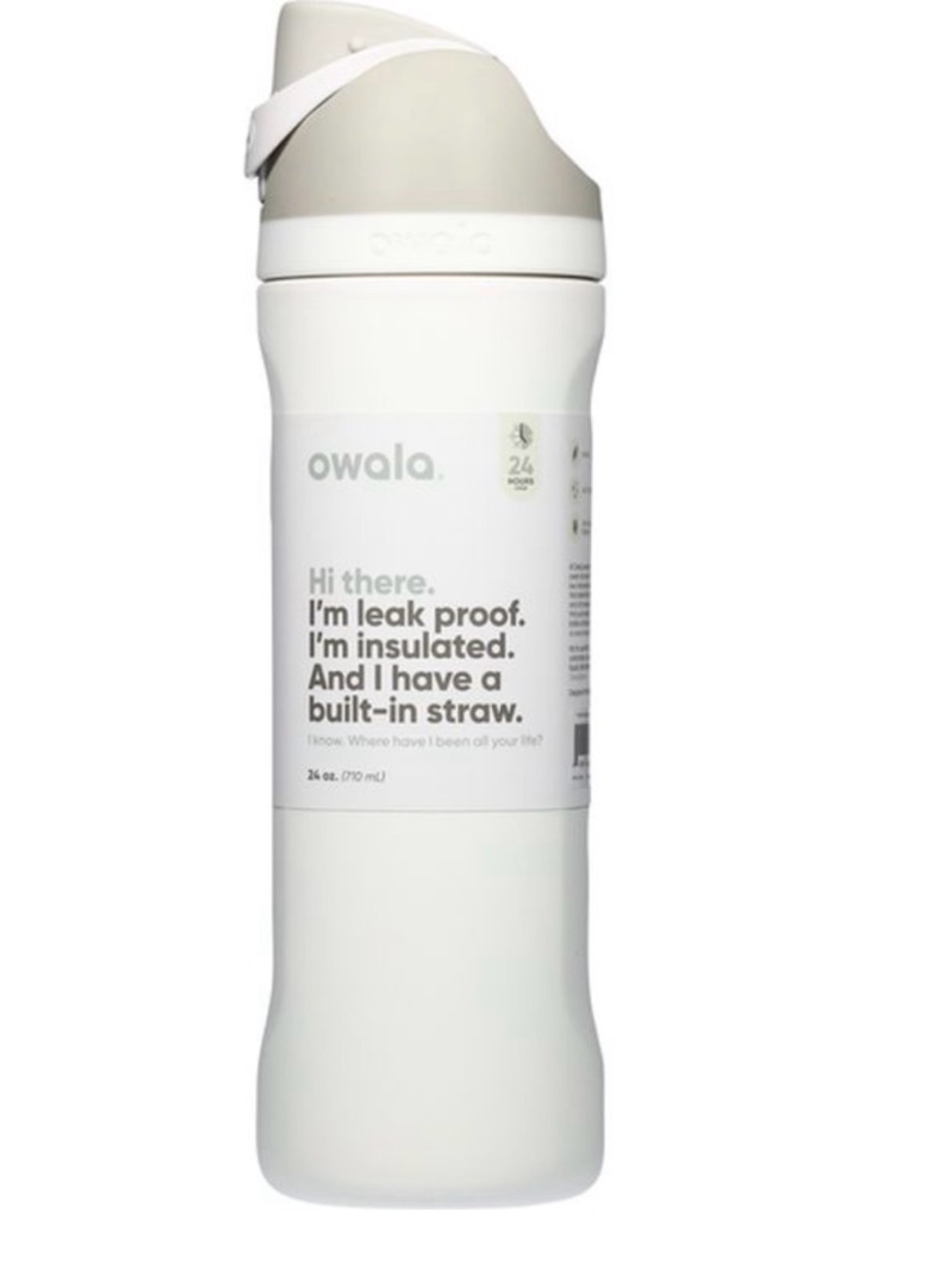 Owala 24oz white shy marshmallow new wide mouth double insulated travel bottle